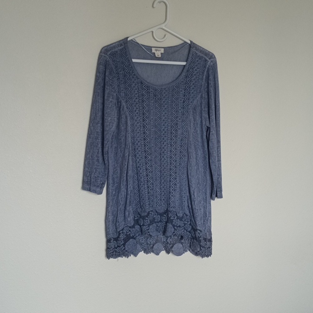 Style & Co. Blue/grey 3/4 length sleeve top Bohemian Cottage Core Size Large